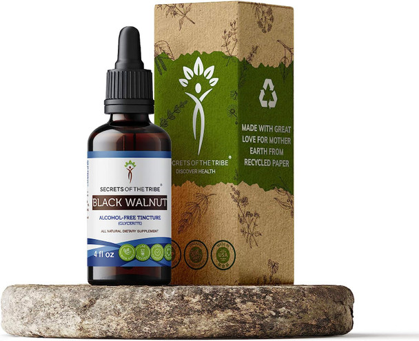 Secrets of the Tribe Black Walnut Tincture Alcohol-Free Extract, Black Walnut (Juglans Nigra) Dried Hull Tincture Supplement (4 FL OZ)