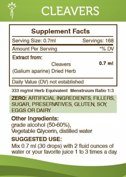 Secrets of the Tribe Cleavers Tincture Alcohol Extract, High-Potency Herbal Drops, Tincture Made from Cleavers (Galium aparine) Dried Herb 4 oz