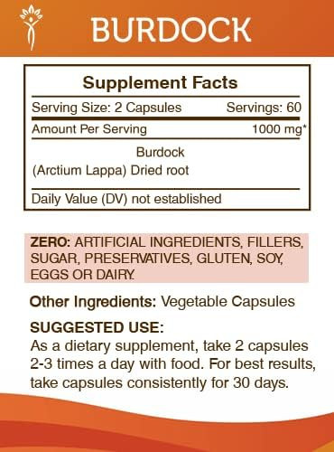 Secrets of the Tribe Burdock 120 Capsules, 1000 mg, Burdock (Arctium Lappa) Dried Root (120 Capsules)