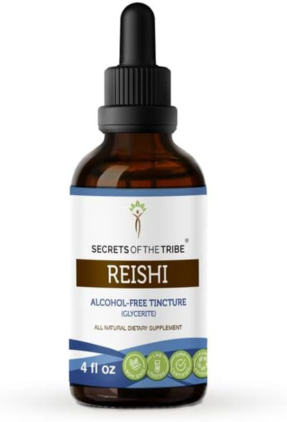 Secrets of the Tribe Reishi Tincture Alcohol-Free Extract, High-Potency Herbal Drops, Tincture Made from Reishi Mushroom Ganoderma Lucidum Immune System Health 4 oz