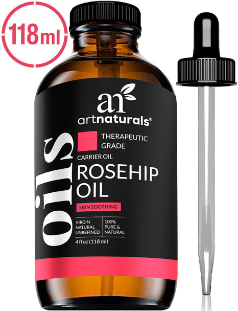 ArtNaturals Rosehip Seed Oil 4 oz for Face, Hair & Skin - 100% Pure Natural, Cold Pressed & Unrefined Rose Hip Oil - Anti-Aging Moisturizer Facial Oil for Dry Skin, Fine Lines, Scars & Wrinkles