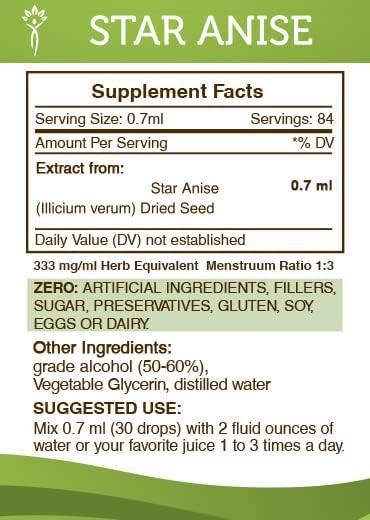 Secrets of the Tribe Star Anise Alcohol Extract Tincture, Star Anise (Illicium verum) Dried Seed Tincture Supplement (2 fl oz)