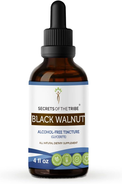 Secrets of the Tribe Black Walnut Tincture Alcohol-Free Liquid Extract, Black Walnut (Juglans Nigra) Dried Hull (4 FL OZ)