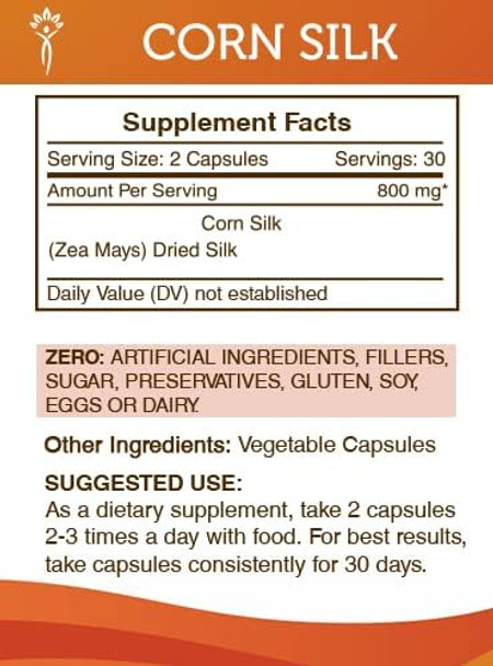 Secrets of the Tribe Corn Silk 60 Capsules, 800 mg, Corn Silk (Zea Mays) Dried Silk (60 Capsules)
