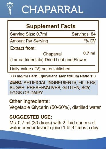 Secrets of the Tribe Chaparral Tincture Alcohol-Free Extract, High-Potency Herbal Drops, Tincture Made from Chaparral Larrea tridentata Antioxidant Rich 2 oz