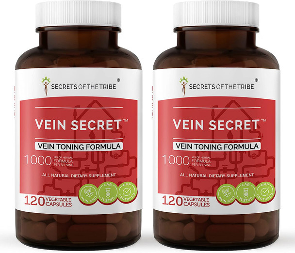 Secrets of the Tribe - Vein Secret, Vein Tonnig Formula, Herbal Supplement Blend (2x120 Capsules)