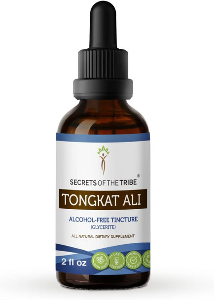 Secrets of the Tribe Tongkat Ali Alcohol-Free Extract, High-Potency Herbal Drops, Tincture Made from Wildcrafted Tongkat Ali (Eurycoma longifolia) Dried Root 2 oz