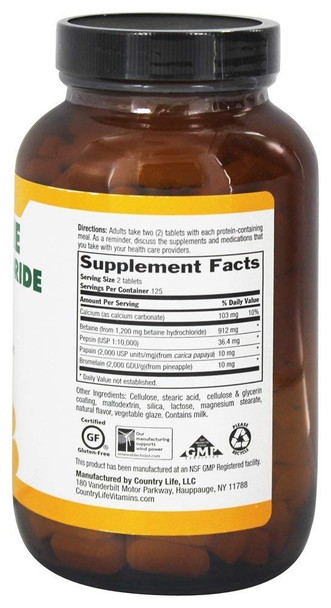Country Life Betaine Hydrochloride - 600 Mg - 250 Tablets