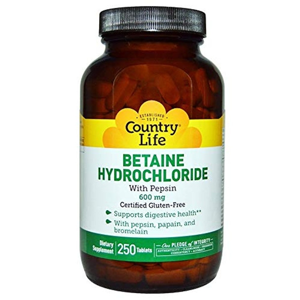 Country Life Betaine Hydrochloride - 600 Mg - 250 Tablets