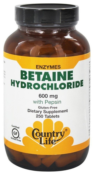 Country Life Betaine Hydrochloride - 600 Mg - 250 Tablets