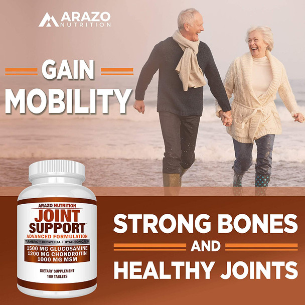Glucosamine Chondroitin Turmeric Msm Boswellia - Joint Support Supplement for Relief 180 Tablets - Arazo Nutrition