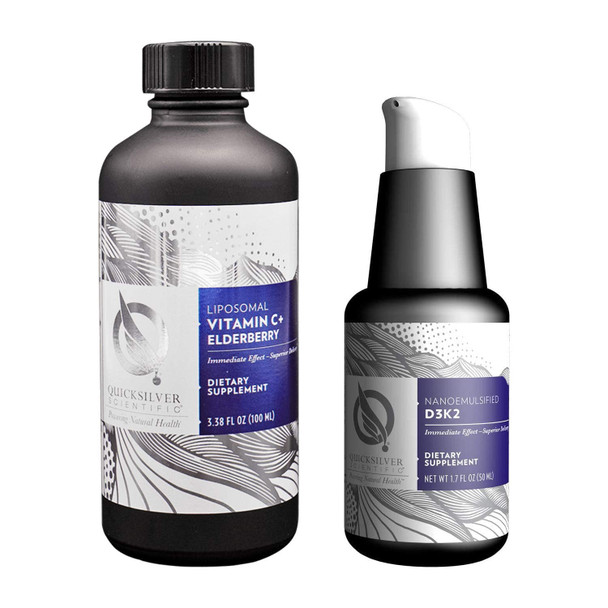 Quicksilver Scientific Immune Support Duo with Liposomal Vitamin C + Elderberry Supplement (3.38 oz) + NanoEmulsified D3K2 Supplement (1.7 oz) - Immune/Cardiovascular/Bone + Mood Support (2 Products)