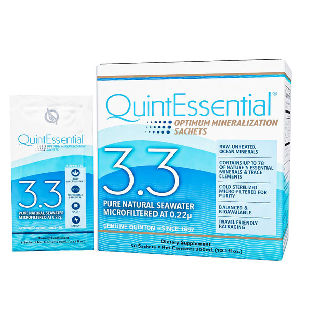 QuintEssential 3.3 - Seawater Electrolyte Liquid Minerals Supplement for Hydration, Muscle Recovery + Energy Support - Liquid Trace Minerals Electrolyte Drink (30 Sachets)