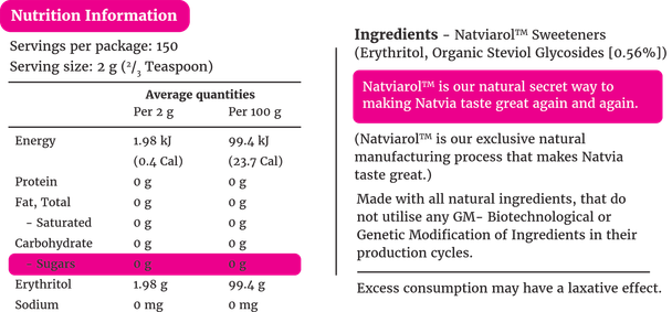 Natvia 100 % Natural Sweetener Canister 200g
