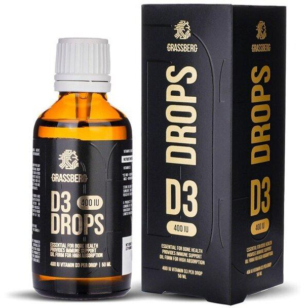 Grassberg Vitamin D3 Drops, 400IU - 50 ml.