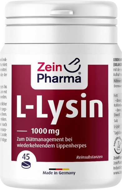 Zein Pharma L-Lysine, 1000mg - 45 chewable tablets