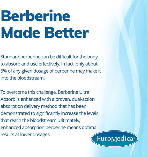 Euromedica Berberine Ultra Absorb - 60 Capsules - Supports Healthy Cholesterol, Triglyceride Levels & Metabolic Health - Superior Absorption - Vegan, Non-Gmo - 60 Servings