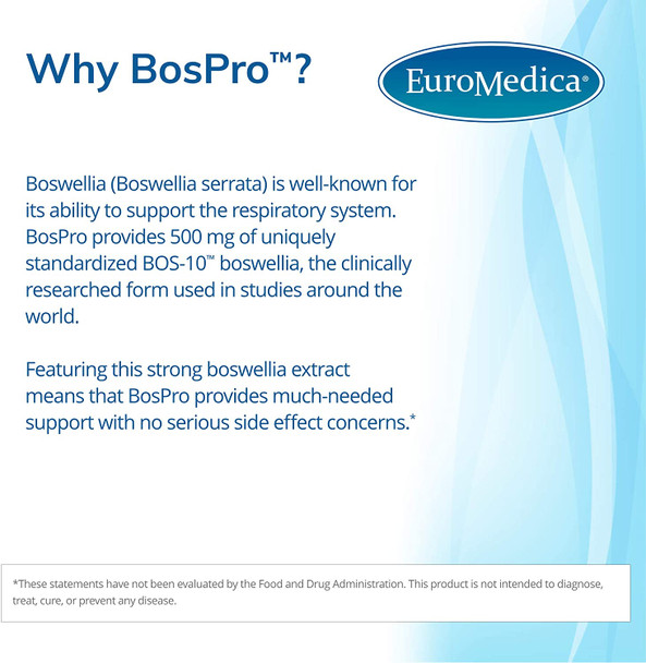 EuroMedica BosPro - 60 Softgels - Extra Strength Boswellia Supplement - Healthy Inflammation Response, Promotes Cellular Health - Non-Drowsy - 60 Servings