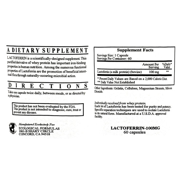 Lactoferrin 100mg 60 Capsules - 3 Pack - Ecological Formulas/Cardiovascular Research