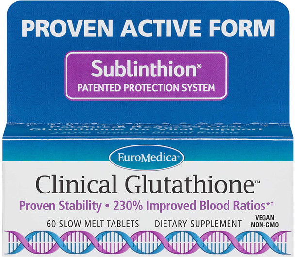 Euromedica Clinical Glutathione - 60 Tablets - Powerful Antioxidant Support For Nerve & Brain Cells - Unique Form Of Glutathione - Increased Potency, Stability - 30 Servings