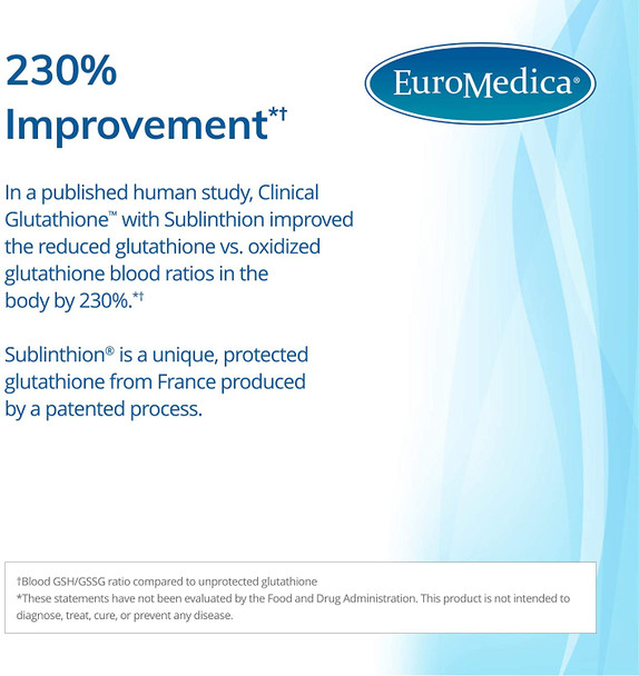 Euromedica Clinical Glutathione - 60 Tablets - Powerful Antioxidant Support For Nerve & Brain Cells - Unique Form Of Glutathione - Increased Potency, Stability - 30 Servings