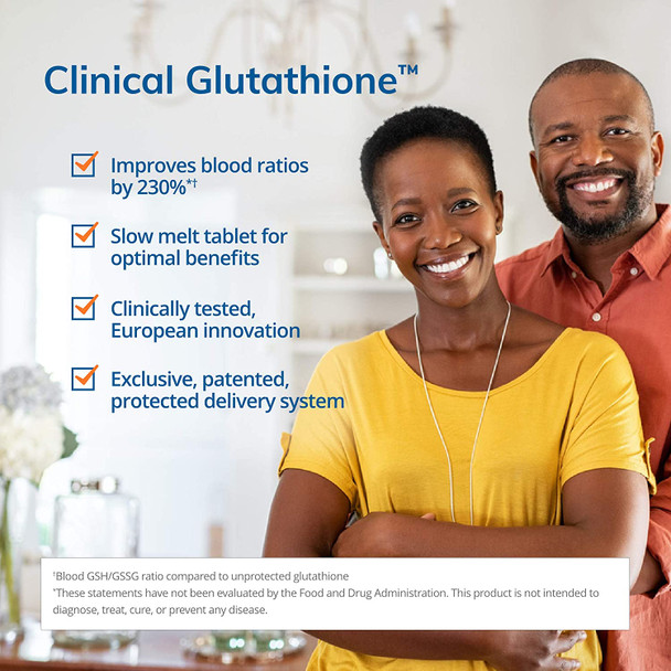 Euromedica Clinical Glutathione - 60 Tablets - Powerful Antioxidant Support For Nerve & Brain Cells - Unique Form Of Glutathione - Increased Potency, Stability - 30 Servings