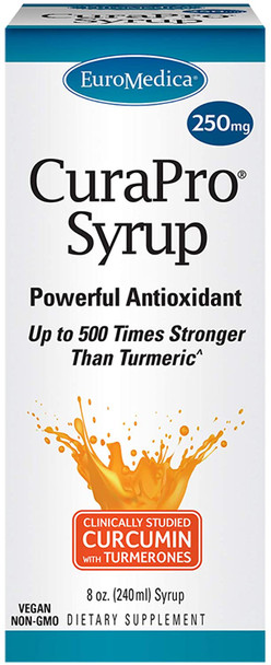 EuroMedica CuraPro Syrup - 250 mg, 8 fl. oz. - BCM-95 Curcumin in Easy-to-Swallow Liquid Form - Clinically-Studied Brain, Heart & Immune Support - Non-GMO, Vegan - 48 Servings