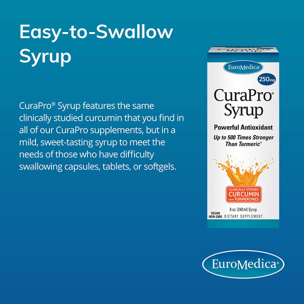 EuroMedica CuraPro Syrup - 250 mg, 8 fl. oz. - BCM-95 Curcumin in Easy-to-Swallow Liquid Form - Clinically-Studied Brain, Heart & Immune Support - Non-GMO, Vegan - 48 Servings