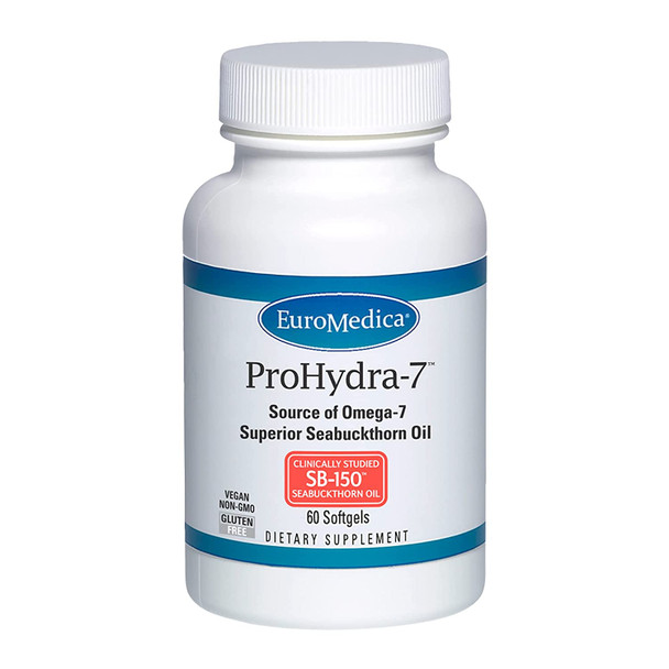 EuroMedica ProHydra-7 - 60 Softgels - Clinically-Studied Sea Buckthorn Oil Formula - Omega-7 Supplement with Essential Fatty Acids - Improve Skin Hydration, Soothe Gastrointestinal Tract - 60 Servings