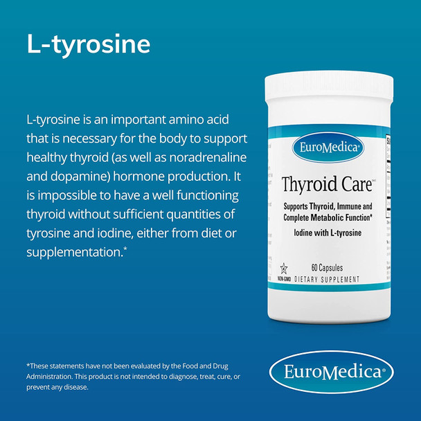 Euromedica Thyroid Care - 60 Capsules - Iodine & L Tyrosine Supplement - Support Thyroid & Immune Health, Support Energy Levels, Promote Healthy Metabolism - 30 Servings