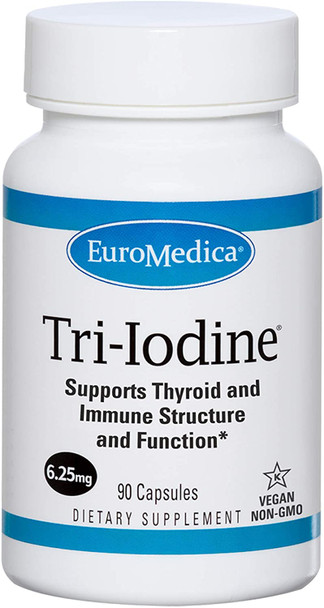 Euromedica Tri-Iodine, 6.25Mg, 90 Capsules - Potassium Iodide, Sodium Iodide & Molecular Iodine - Three Beneficial Forms Of Iodine - Supports Healthy Thyroid & Immune Function - 90 Servings