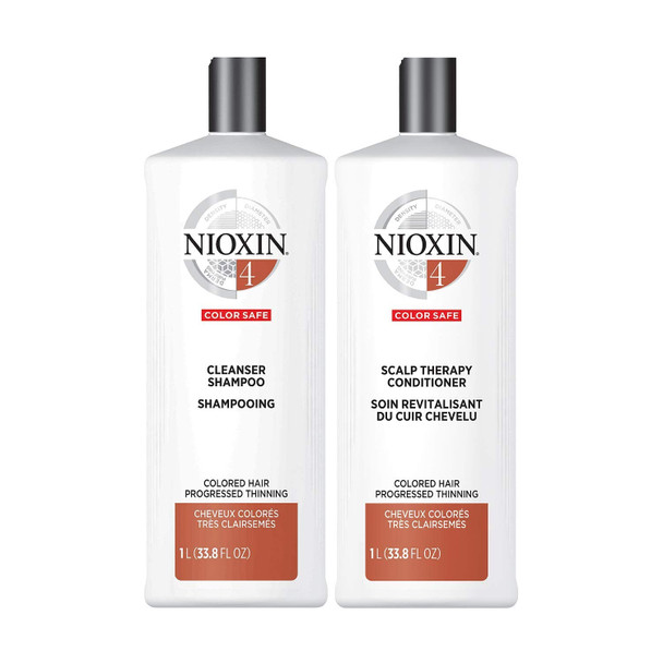 Nioxin System 4 for Color Treated Hair with Progressed Thinning Cleanser Shampoo (33.8 Ounce) and Scalp Therapy Conditioner (33.8 Ounce) Set