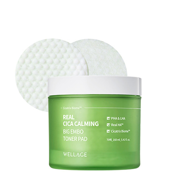 Wellage Real Cica Calming Big Embo Toner Pad 160ml