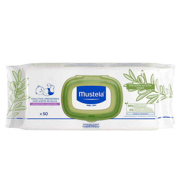 Mustela Baby Cleansing Wipes - Ultra Soft Wipes with Extra Virgin Olive Oil - Fragrance-Free & Alcohol-Free - 50 ct.