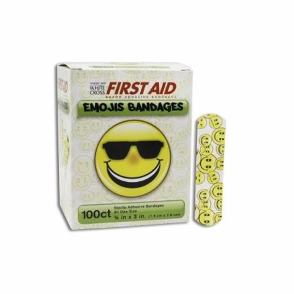 Adhesive Strip American White Cross Stat Strip 3/4 X 3 Inch Plastic Rectangle Kid Design (Emojis) Kid Design (Emojis) 100 Count By Dukal