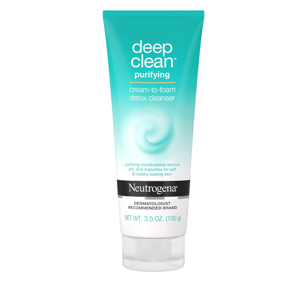 Neutrogena Deep Clean Purifying Cream-to-Foam Detox Facial Cleanser, Pore Cleansing & Oil Eliminating Non-Comedogenic Face Wash, 3.5 oz