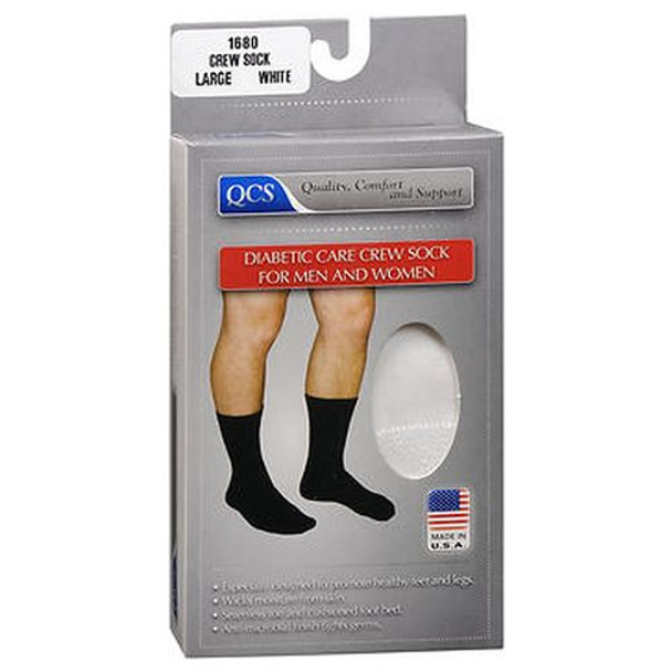 Qcs Diabetic Care Crew Socks For Men And Women Large White 1 Each By Qcs