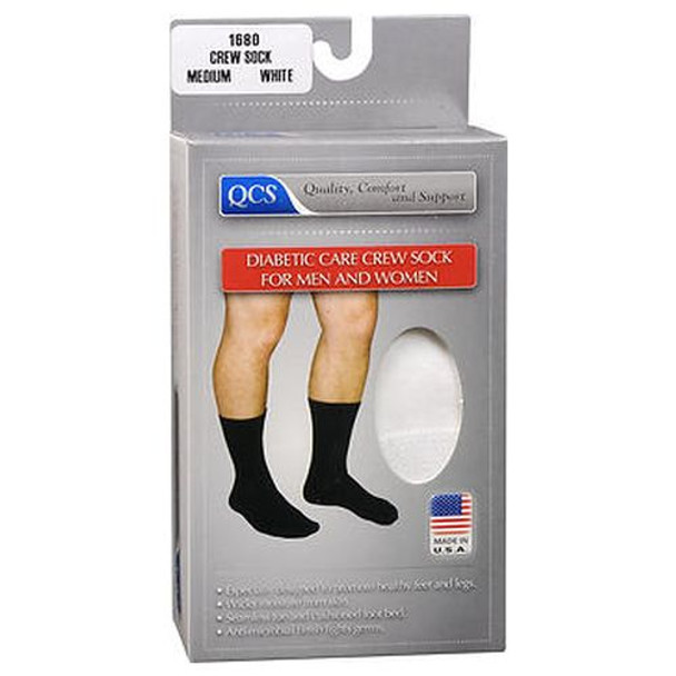 Qcs Diabetic Care Crew Sock For Men And Women Medium White 1 Each By Qcs