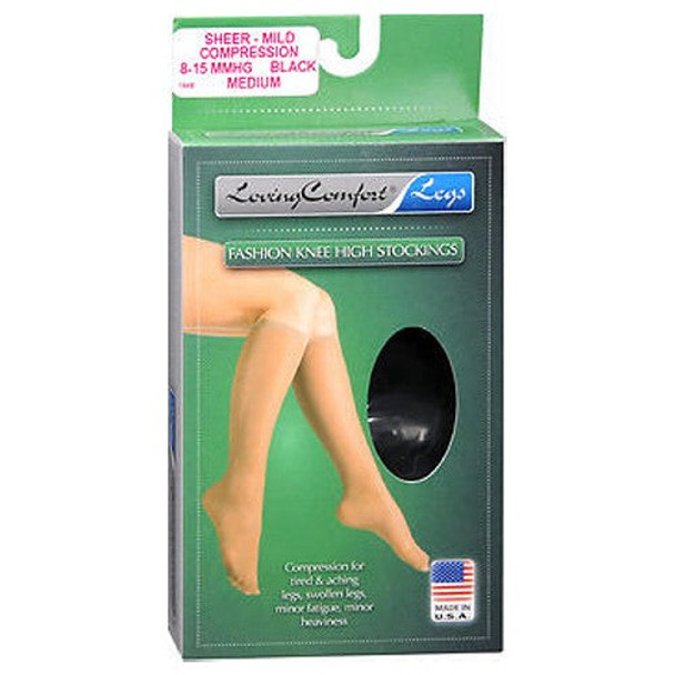 Fashion Knee High Stockings Sheer Mild Compression Black Medium 1 Pair By Scott Specialties