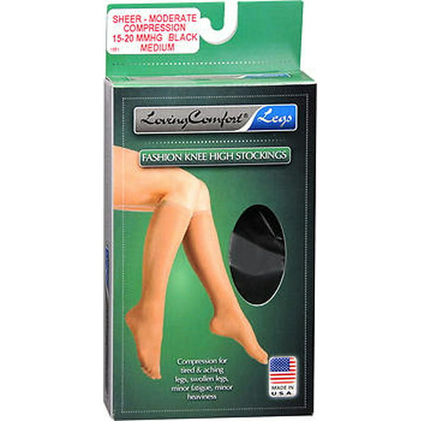 Loving Comfort Legs Fashion Knee High Stockings Sheer Moderate Compression Black X-Large, 1 Each By Scott Specialties