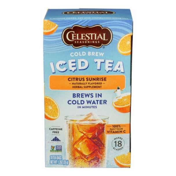 Cold Brew Iced Tea Citrus Sunrise Caffeine Free 18 Bags (Case of 6) By Celestial Seasonings