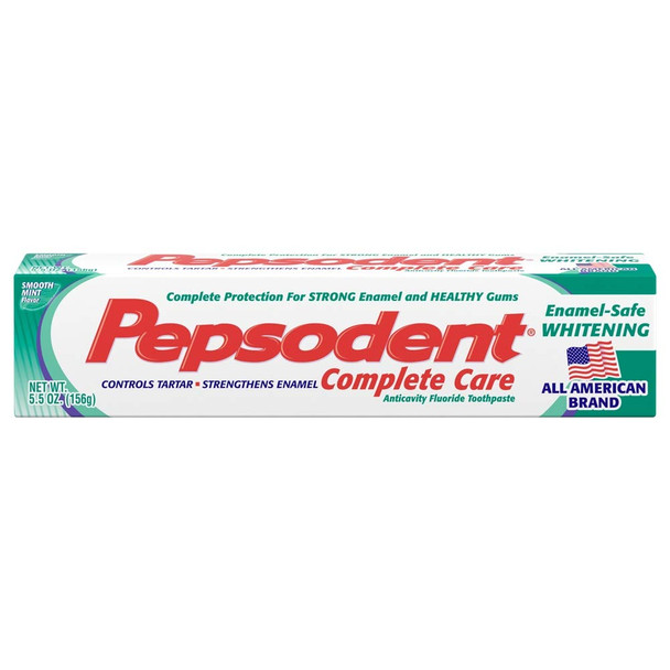 Pepsodent Complete Care Enamel-Safe Whitening Anticavity Fluoride Toothpaste Smooth Mint Flavor 5.5 Oz By Pepsodent