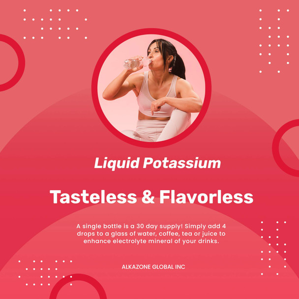Liquid Potassium+ | Liquid Supplements Have Faster Absorption Rate | Concentrated | Easiest Way to take Potassium | Tasteless Flavorless | 1.25 Oz, Clear, Pack of 1