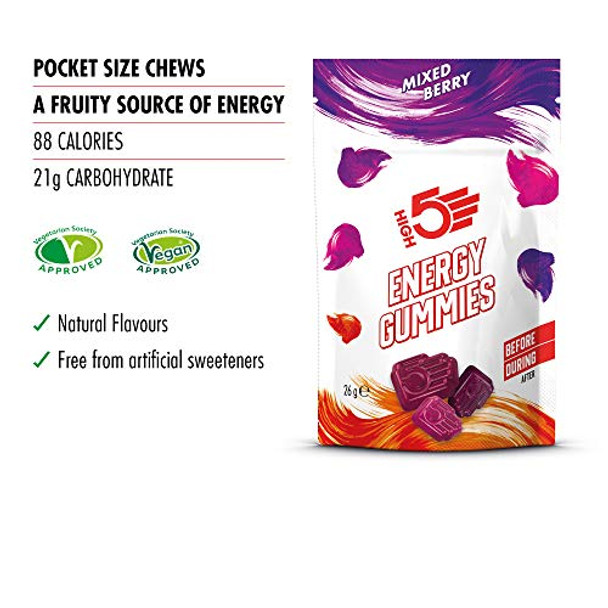 HIGH5 Energy Gummies Pocket Sized Quick Release Energy On The Go (Mixed Berry) (10 x 26g Packs)