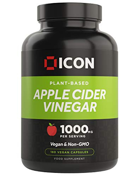 ICON Nutrition Apple Cider Vinegar Capsules - 1000mg Per Serving 90 Day Supply - 180 Count