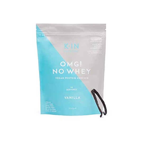 KIN Nutrition OMG! No Whey Vanilla Vegan Protein Powder with Probiotics and Flaxseed 500 g Non-GMO Gluten and Dairy Free Supplement for Men and Women Low in Sugar