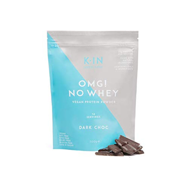 KIN Nutrition OMG! No Whey Chocolate Vegan Protein Powder with Probiotics and Flaxseed 35 g Plant Based Non-GMO Gluten and Dairy Free Supplement for Men and Women Low in Sugar