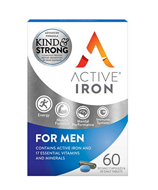 Kind & Strong Active Iron For Men 30 Iron Tablets & 30 Multivitamin Tablets Iron Supplement With Zinc Vitamin C D and High Dose B Vitamins 1-Month Supply