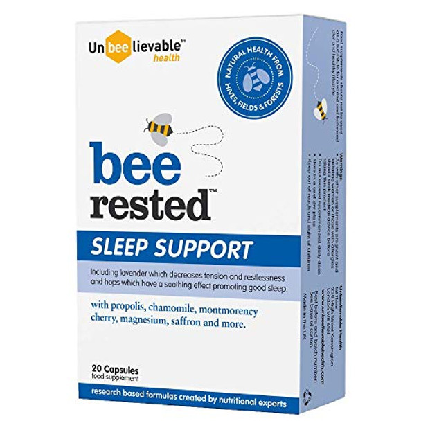 UnBEElievable Health Bee Rested sleep support supplements with royal jelly saffron lavender chamomile and more - 20 Capsules