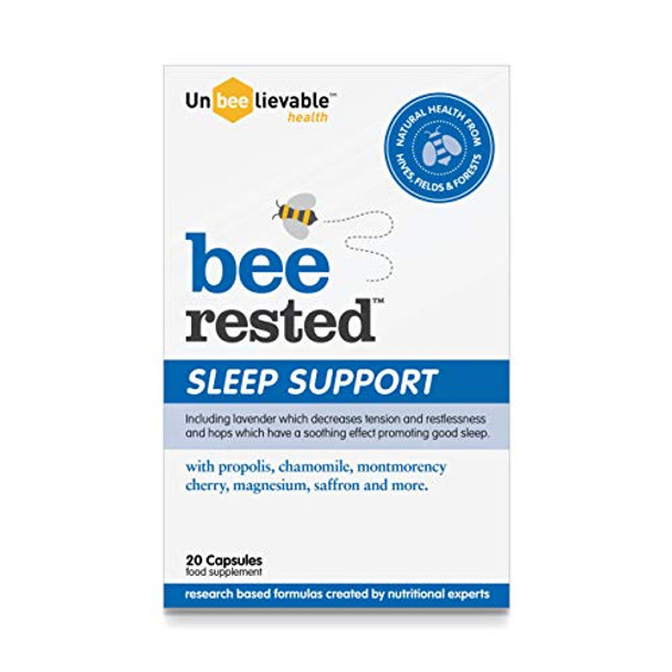 UnBEElievable Health Bee Rested sleep support supplements with royal jelly saffron lavender chamomile and more - 20 Capsules